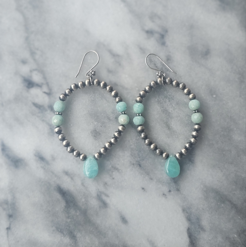 Beaded Aquamarine and Sterling Silver Desert Pearl Earrings